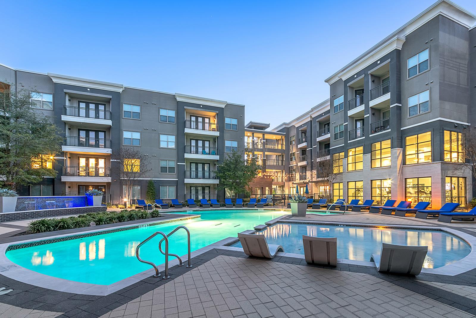 Pool area of an apartment building Pool area of an apartment building